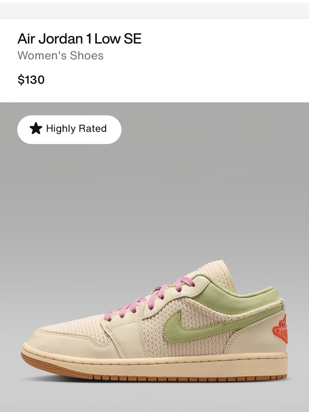 Nike Air Jordan 1 Low SE Women's Sneakers - Cream, Green, Pink